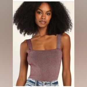 Lulus Easily Iconic Burgandy and Gold Knit Sleeveless Fitted Bodysuit - Size L